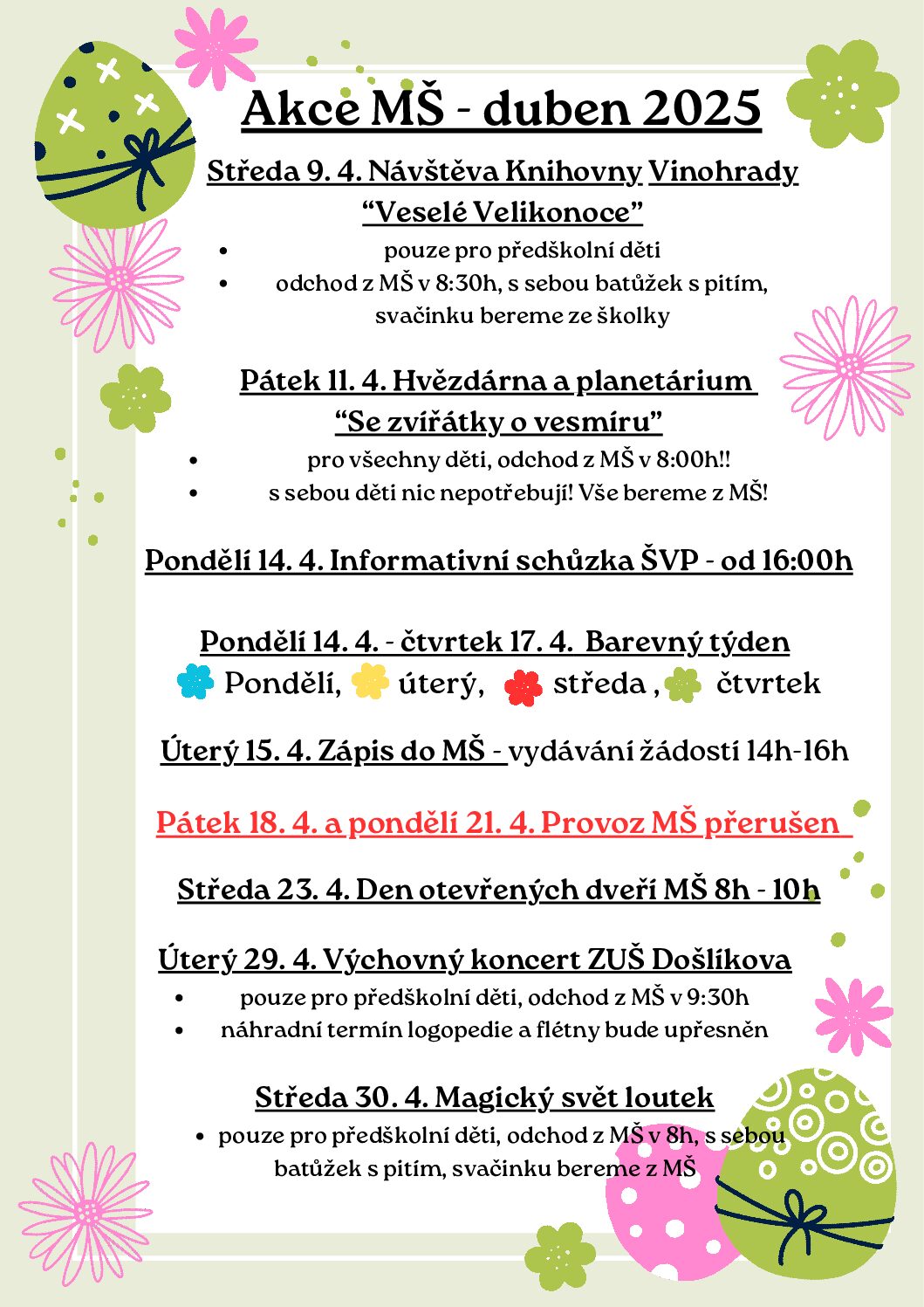 Akce MŠ – duben 2025