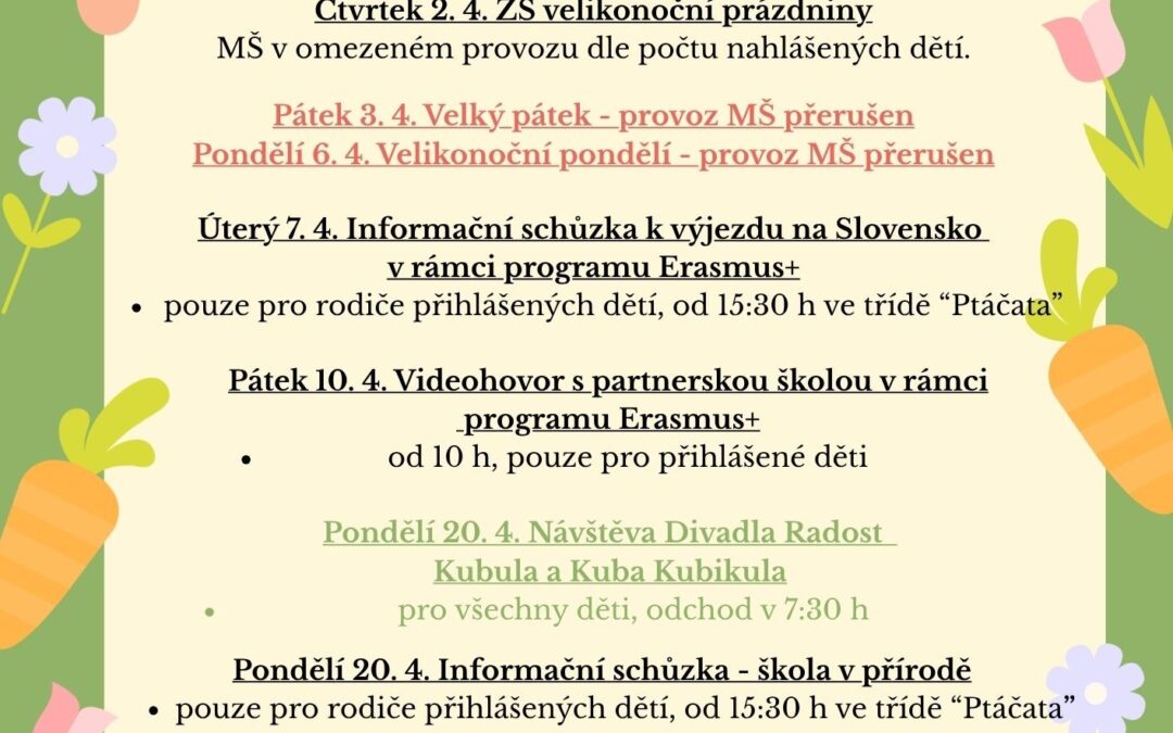 Akce MŠ – duben 2026